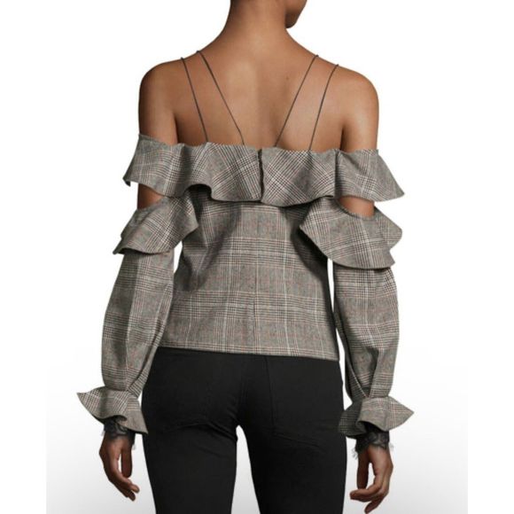 Self-Portrait Off‎ Shoulder Check Plaid Wool Top Womens Size US 2 UK 6 - Picture 2 of 12